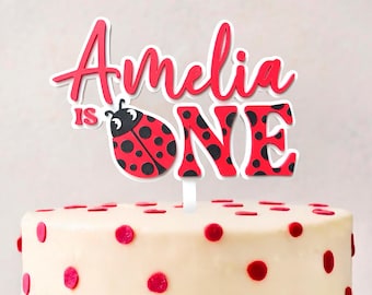 Ladybug 1st Birthday Cake Topper • Personalised Bug Name Topper for Girls Party