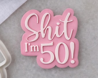 Cortador de galletas y sello para fondant para el 50 cumpleaños • ¡Caramba, tengo 50! • Sello para galletas con el número • Horneado divertido para fiestas