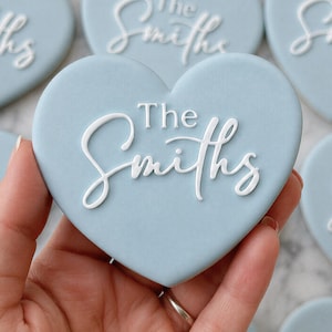 Custom Wedding Cookie Cutter & Fondant Stamp • Personalised Heart Engagement Embosser • Couple Surname
