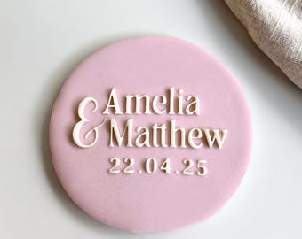 Custom Wedding Cookie Cutter & Fondant Stamp • Personalised Engagement Embosser for Sugar Cookies • Name Date