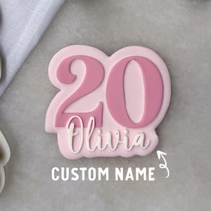 Cortador de galletas y sello de fondant para 20 cumpleaños personalizados • Grabador número 20 para galletas de azúcar • Fiesta de 20 cumpleaños