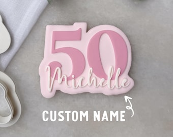 Cortador de galletas y sello de fondant para 50 cumpleaños personalizados • Grabador del número 50 para galletas de azúcar • Fiesta de 50 cumpleaños