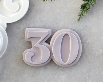 Nummer 30 koekjesuitsteker en fondantstempelset • 30 verjaardagskoekjesembosser • Fondantstempel voor koekjes voor 30e verjaardag