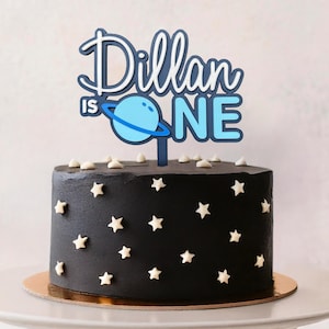 Space 1st Birthday Cake Topper • Custom Name Planet Topper • Outer Space Party | First Trip Around the Sun | Rocket, Astronaut