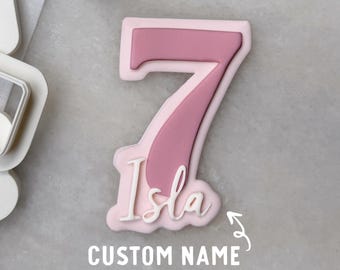 Custom 7th Bday Cookie Cutter & Fondant Stamp • Number 7 Embosser for Sugar Cookies • 7th Birthday Party