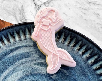 Mermaid Birthday Fondant Stamp Embosser and Cookie Cutter Set, Mermaid Party Cookies, Under the Sea Cookies, Summer Beach Cookies