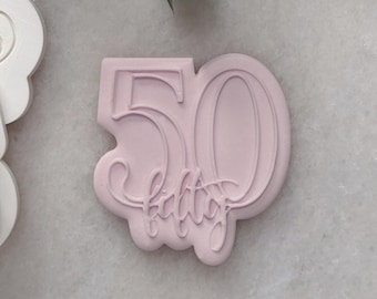 Cortador de galletas y sello de fondant para el 50 cumpleaños • Estampador de galletas con el número 50 • Fiesta personalizada de cincuenta cumpleaños