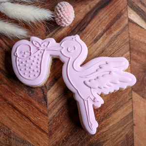 Stork Baby Shower Cookie Stamp Fondant Embosser and Cutter Set, Pregnancy Gender Reveal Party Cookies, Baby Shower Reveal