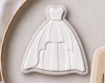 Wedding Dress Cookie Cutter & Fondant Stamp • Bride Embosser for Sugar Cookies • Wedding Favours