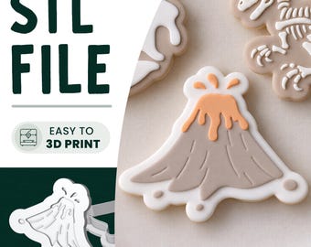 Volcano Cookie Stamp & Cutter STL File • 3D Print • Dinosaur Embosser