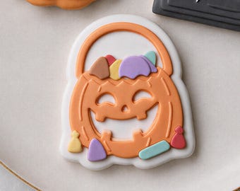 Cortador de galletas y sello para fondant con forma de calabaza de Halloween • Sello para galletas de azúcar con diseño de truco o trato