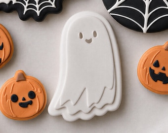 Ghost Cookie Cutter & Fondant Stamp • Halloween Party Embosser for Sugar Cookies