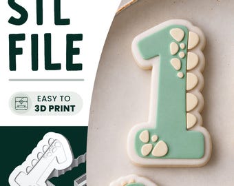 Dinosaur 1 Cookie Stamp & Cutter STL File • 3D Print • 1st Birthday Embosser