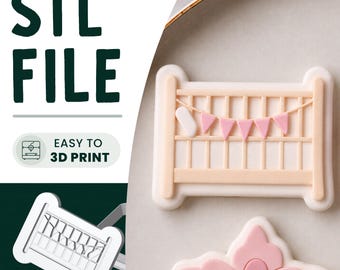 Bunting Crib Cookie Stamp & Cutter STL File • 3D Print • Baby Shower Embosser