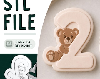 Teddy Bear 2 Cookie Stamp & Cutter STL File • 3D Print • 2nd Birthday Embosser