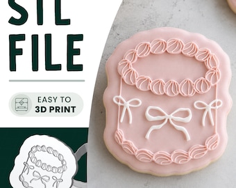 Birthday Cake Cookie Stamp & Cutter STL File • 3D Print • Bow Cake Embosser