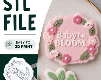 Baby in Bloom Cookie Stamp & Cutter STL File • 3D Print • Baby Shower Embosser