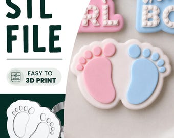 Baby Feet Cookie Stamp & Cutter STL File • 3D Print • Gender Reveal Embosser