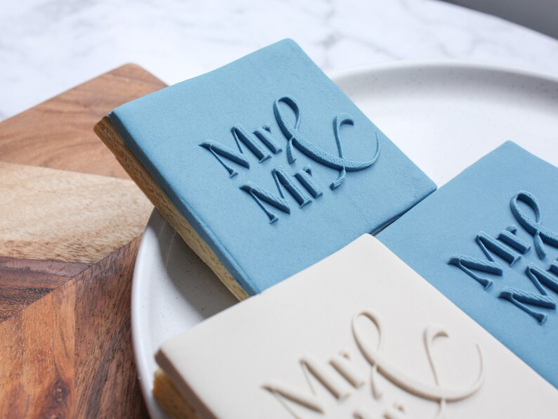 Gay Wedding Cookie Stamp Fondant Embosser, Gay Engagement, Queer LGBT Wedding, Mr and Mr image 1