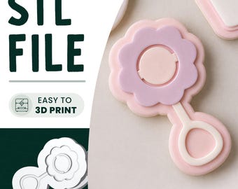 Daisy Rattle Cookie Stamp & Cutter STL File • 3D Print • Baby Embosser