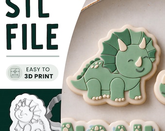 Dinosaur Cookie Stamp & Cutter STL File • 3D Print • Triceratops Embosser
