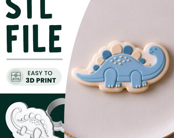 Dinosaur Cookie Stamp & Cutter STL File • 3D Print • Stegosaurus Embosser