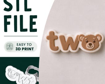 Teddy Bear Two Cookie Stamp & Cutter STL File • 3D Print • 2nd Birthday Embosser