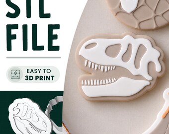 Dinosaur Skull Cookie Stamp & Cutter STL File • 3D Print • Fossil Bones Embosser