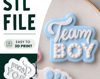 Team Boy Cookie Stamp & Cutter STL File • 3D Print • Gender Reveal Embosser