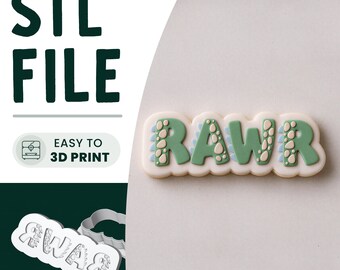 Dinosaur Rawr Cookie Stamp & Cutter STL File • 3D Print • Dinosaur Embosser