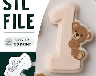 Teddy Bear 1 Cookie Stamp & Cutter STL File • 3D Print • Beary 1st Birthday Embosser