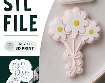 Daisy Balloons Cookie Stamp & Cutter STL File • 3D Print • Birthday Embosser