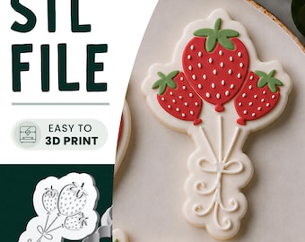 Berry Balloons Cookie Stamp & Cutter STL File • 3D Print • 1st Birthday Embosser