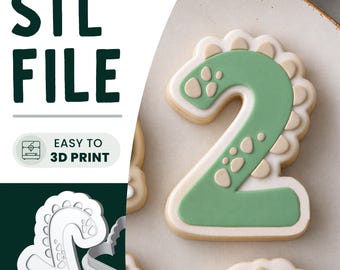 Dinosaur 2 Cookie Stamp & Cutter STL File • 3D Print • 2nd Birthday Embosser