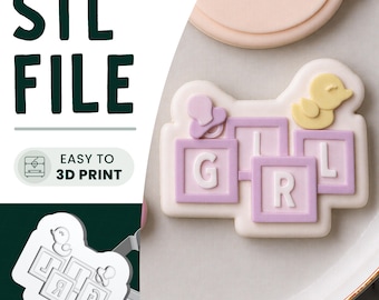 Girl Baby Blocks Cookie Stamp & Cutter STL File • 3D Print • Gender Reveal Embosser