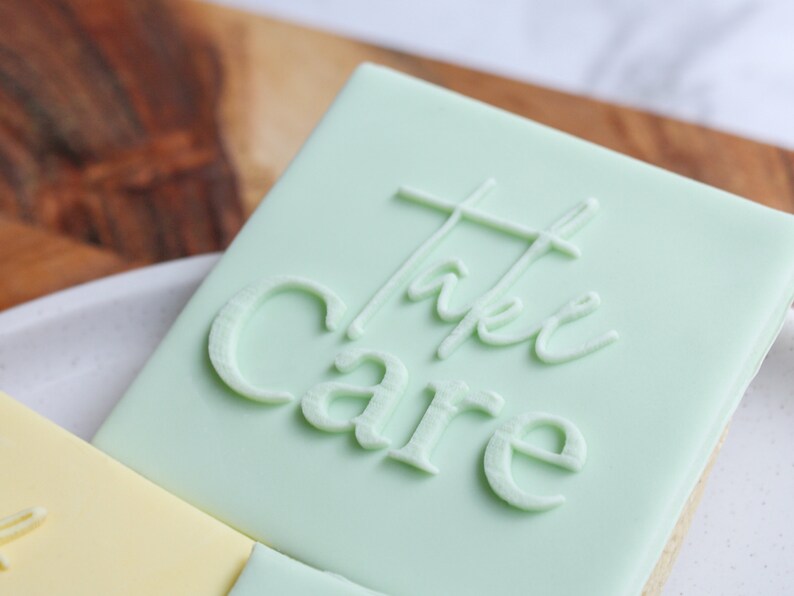 Take Care Sympathy Cookie Stamp Fondant Embosser, Love Cookie Stamp, Baking Favors, Baking Gift for Her image 1