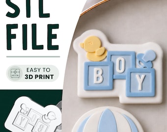 Boy Baby Blocks Cookie Stamp & Cutter STL File • 3D Print • Gender Reveal Embosser