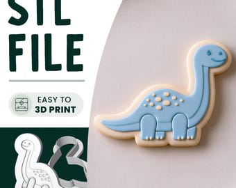 Dinosaur Cookie Stamp & Cutter STL File • 3D Print • Brontosaurus Embosser