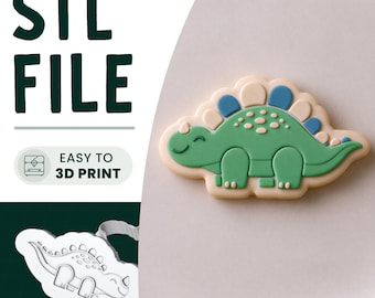 Dinosaur Cookie Stamp & Cutter STL File • 3D Print • Stegosaurus Embosser