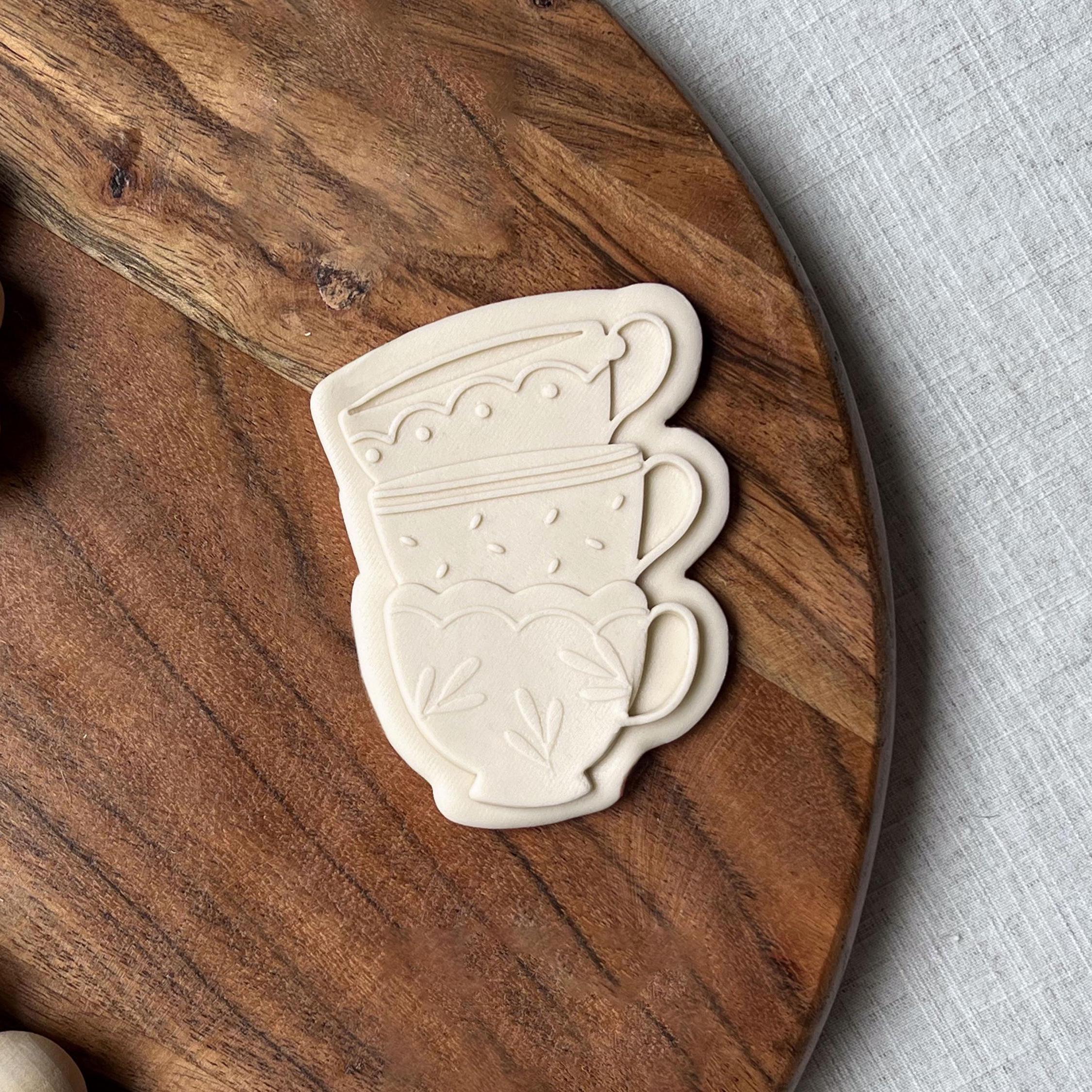 Teacups Cookie Cutter & Stamp Set | Cafe Coffee Tea Shop Cookie Cutter | Garden Party Cookie Stamps