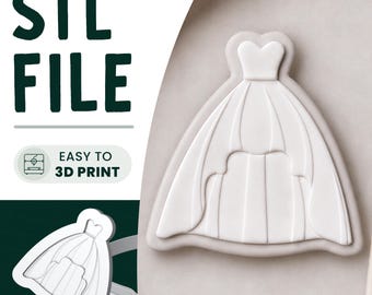 Wedding Dress Cookie Stamp & Cutter STL File • 3D Print • Bride Embosser