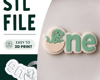 Dinosaur One Cookie Stamp & Cutter STL File • 3D Print • 1st Birthday Embosser