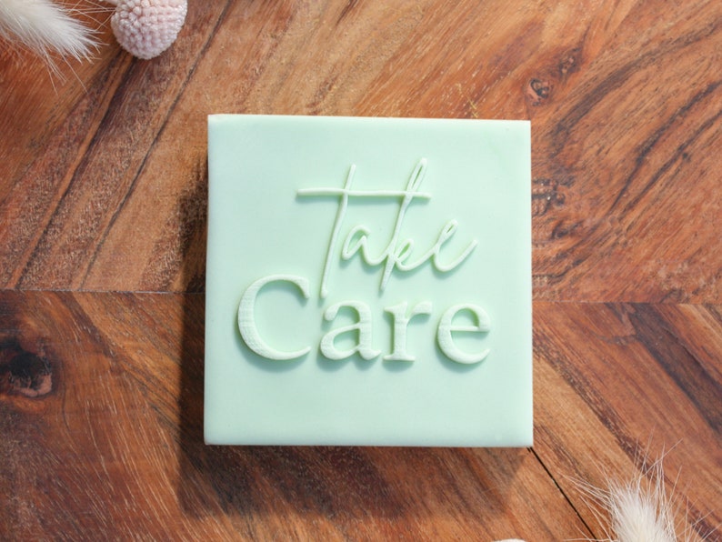 Take Care Sympathy Cookie Stamp Fondant Embosser, Love Cookie Stamp, Baking Favors, Baking Gift for Her image 2