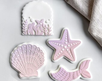 Mermaid Cookie Cutter & Stamp Set | Mermaid Party Cookie Cutter Set