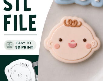 Baby Face Cookie Stamp & Cutter STL File • 3D Print • Baby Shower Embosser