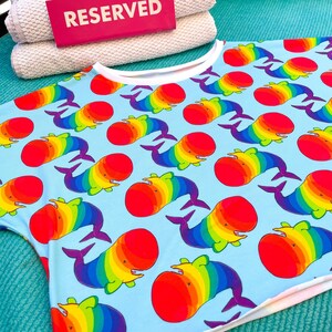Rainbow Whales Crop Top, Cute Crop Top with Whale Print, Rainbow Crop Top, Rainbow Shirt, Whales T Shirt, Rainbow Whales T-Shirt