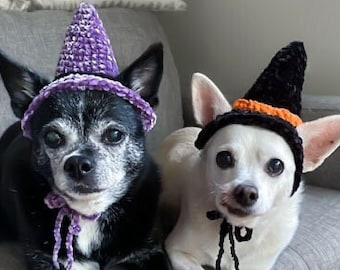 Sombrero de bruja para perros pequeños o gatos, sombrero de bruja para mascotas, sombrero de Halloween para mascotas de ganchillo, sombrero de bruja de gato, sombrero de bruja de perro, disfraz de Halloween para perro