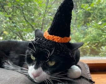 Witch Hat for Cats or Small Dogs, Cat Witch Hat, Handmade Halloween Costume for Cat, Cat Witch Hat, Dog Witch Hat, Halloween Costume for Dog