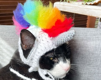 Crochet Unicorn Hat for Cats, Cat Hat, Unicorn Cat Costume, Small dog Hat, Unicorn Hat for Dogs, Handmade Crochet Unicorn Hat Handmade