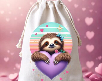 Valentine's Day Custom Drawstring Gift Bag | Add Your Name | Little Girl and Boy Gift Bag | Pink and Purple Bag for Valentines Day